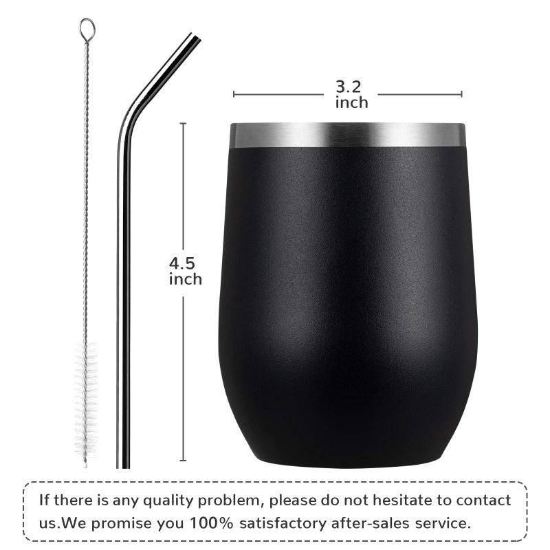 MEWAY Stemless 12oz Wine Tumbler Glasses with Lid -Insulated Double Wall Vacuum Stainless Steel Travel Tumbler with Straw,for Woman Under 10 dollars(Black,1) - Image 3